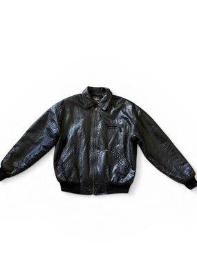 Vintage Reportage RGA Made in Italy Black Leather Bomber Jacket Size L/XL